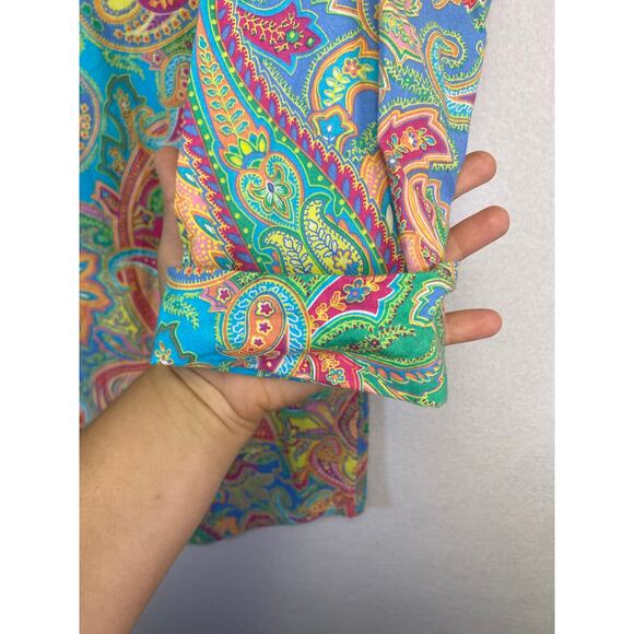 Lauren Ralph Lauren Woman's Colorful Paisley Tunic Button-Down Shirt Boho - Picture 3 of 10